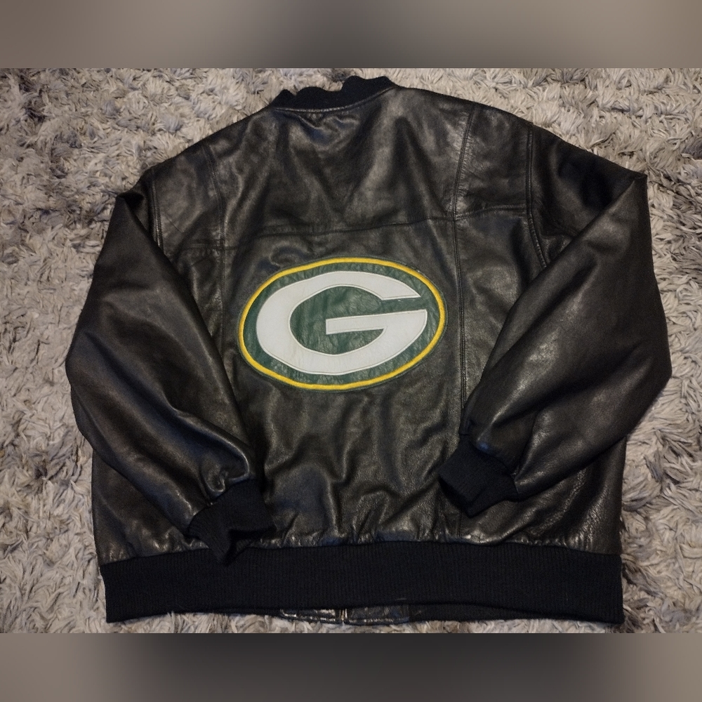 Green Bay Packers Leather Jacket XXL Vintage Carl Banks